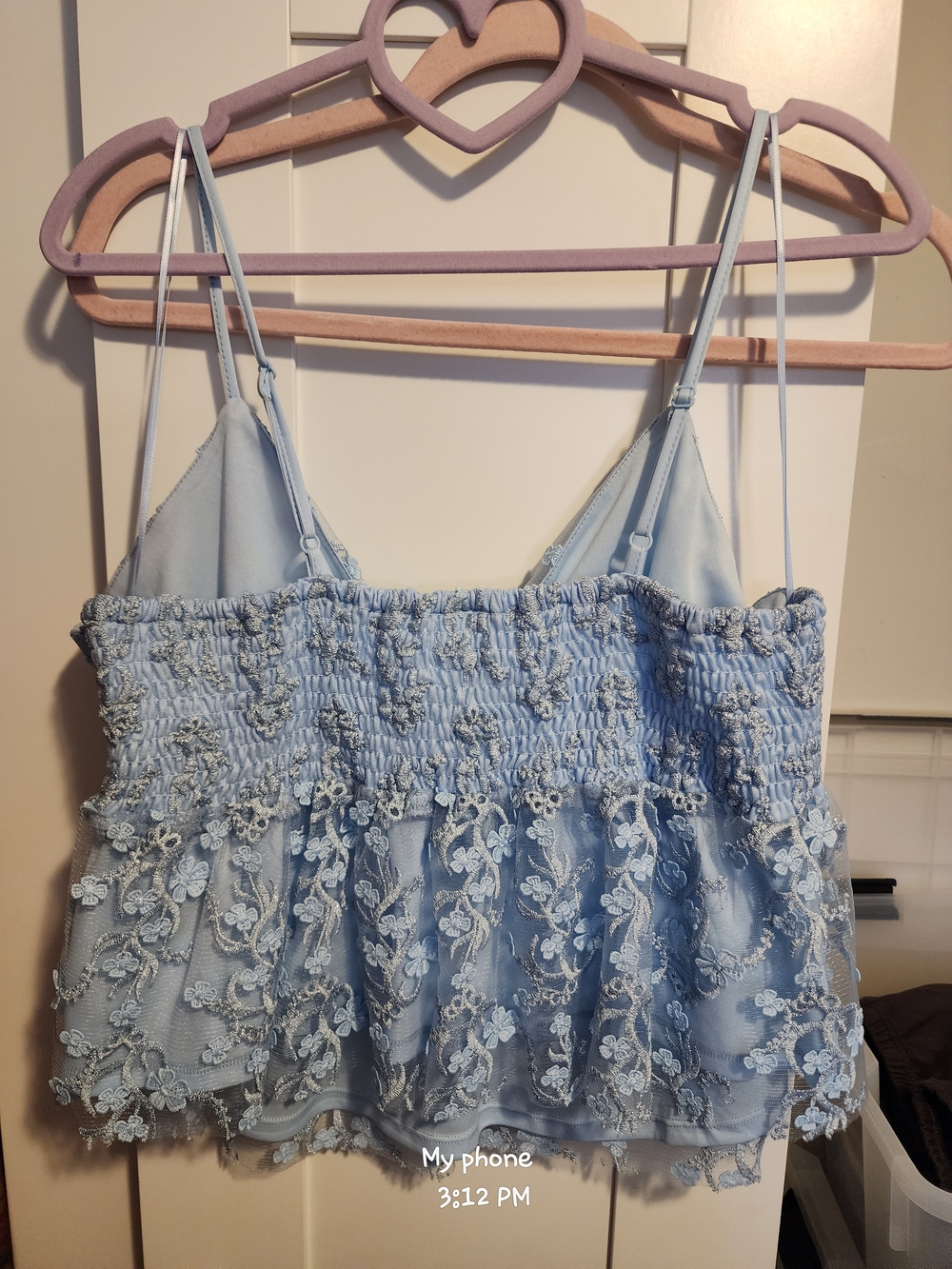 Altar'd State Light Blue And Silver Lace Floral Camisole Top - Picture 4 of 5
